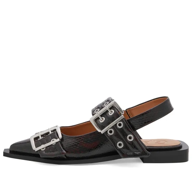 GANNI Women's Snake Feminine Buckle Ballerina Dark Burgundy