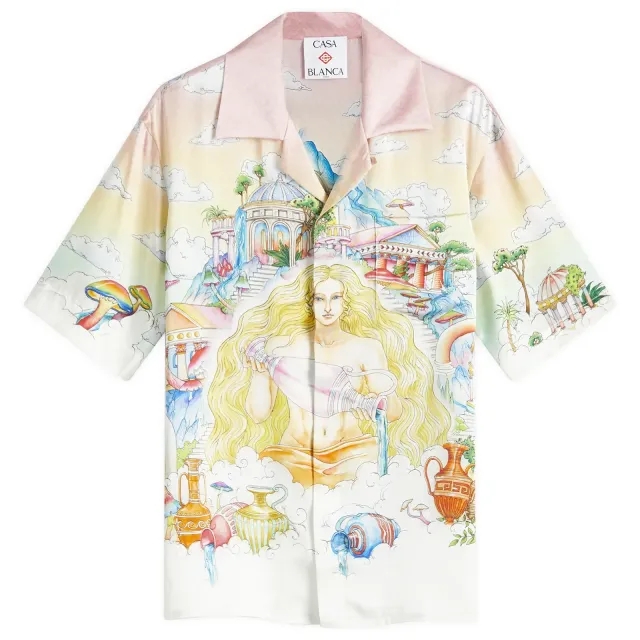 Casablanca Women's Short Sleeve Cuban Collar Shirt The Road To Knowledge