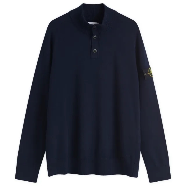 Stone Island Men's Geelong Wool Half Button Knit Navy Blue