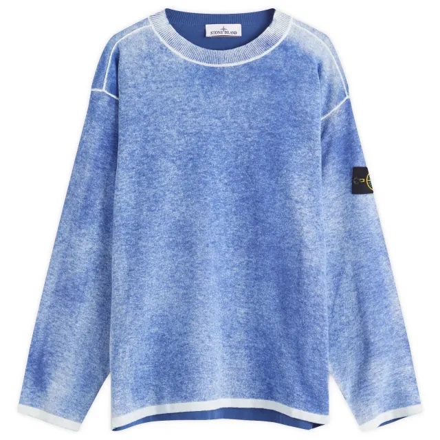 Stone Island Men's Raw Hand Sprayed Crew Neck Jumper Blue Marine