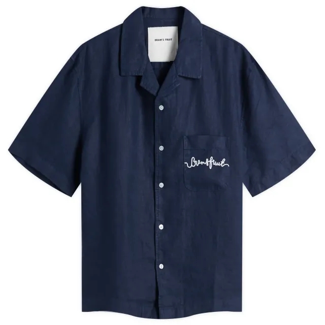 Bram's Fruit Men's Gold Lemon Linen Vacation Shirt Navy