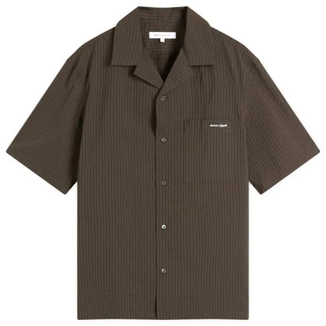 Maison Kitsune Seersucker Resort Shirt Ranger Green