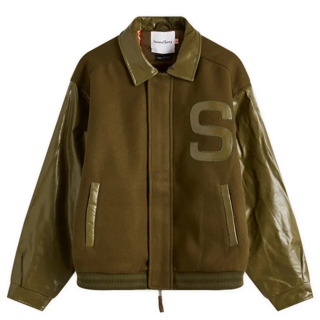 House Of Sunny Women's Vinyl Free Fall Bomber Jacket Army Green