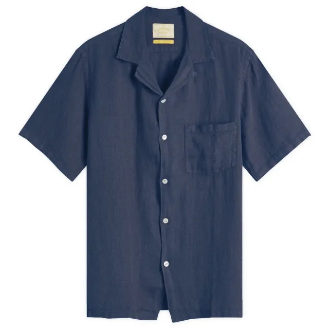 Portuguese Flannel Men's Linen Camp Vacation Shirt Navy