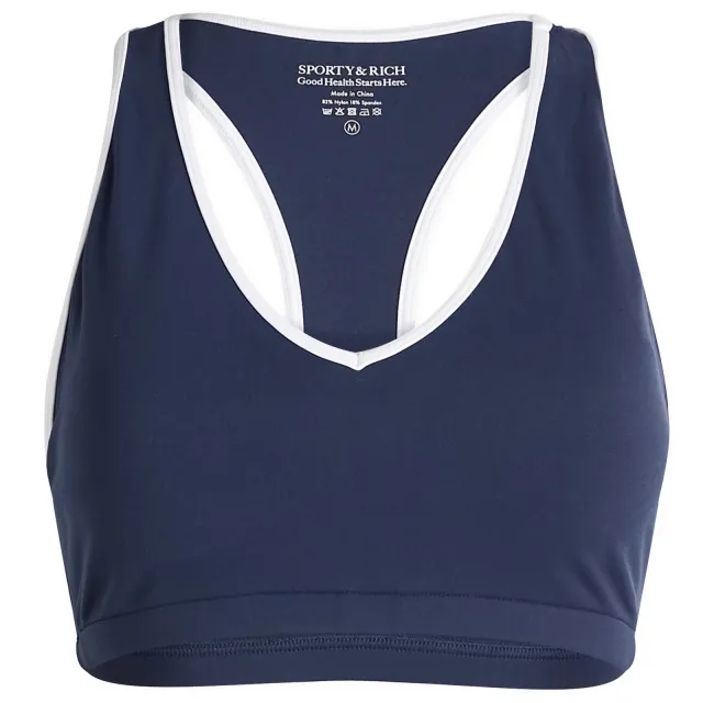 Sporty & Rich Women's Runner Box V-Neck Sports Bra Navy White