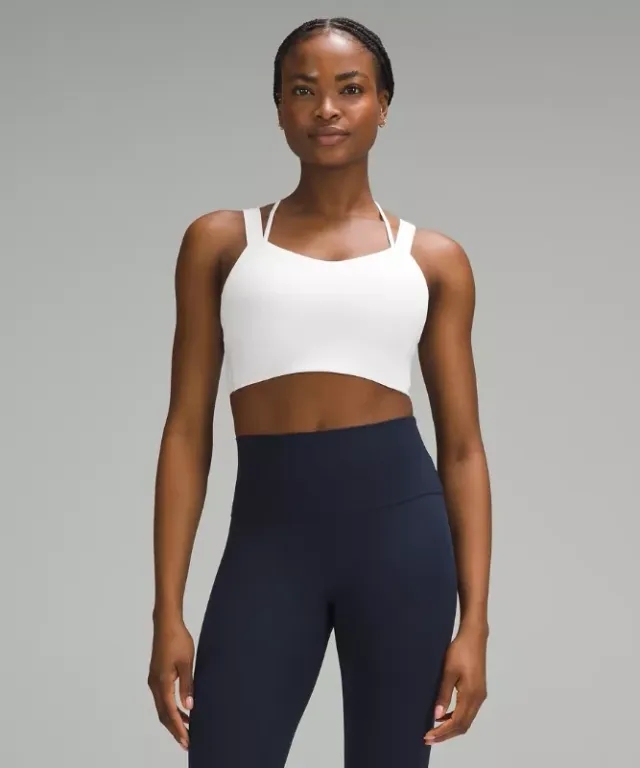 lululemon – Women's Like a Cloud Ribbed Longline Sports Bra Light Support, D/DD Cup – Color White – Size 10