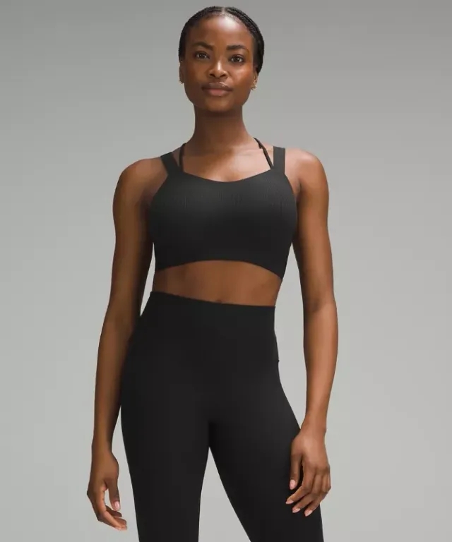 lululemon – Women's Like a Cloud Ribbed Longline Sports Bra Light Support, D/DD Cup – Color Black – Size 10