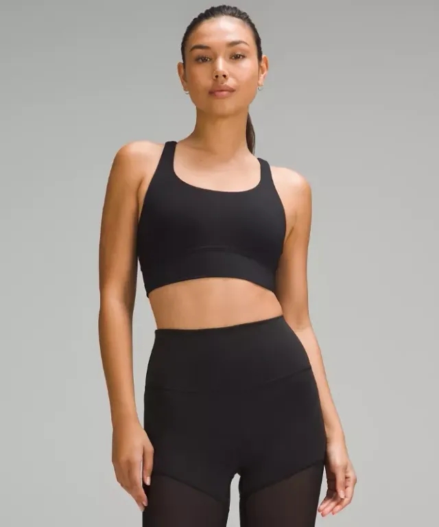 lululemon – Women's Energy Longline Sports Bra Medium Support, B-D Cups – Color Black – Size 10