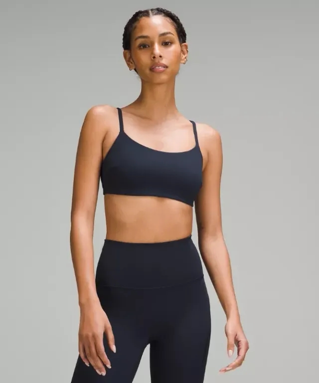 lululemon – Women's Wunder Train Strappy Racer Sports Bra Light Support, C/D Cup – Color Blue – Size 12