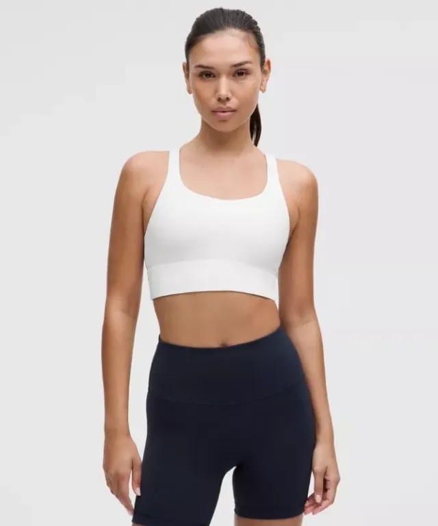 lululemon – Women's Energy Longline Sports Bra Medium Support, B-D Cups – Color White – Size 10