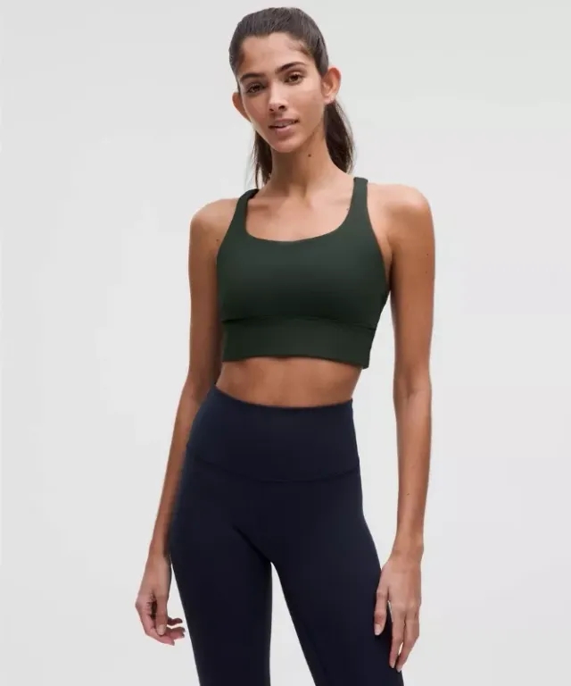 lululemon – Women's Energy Longline Sports Bra Medium Support, B-D Cups – Color Green – Size 12
