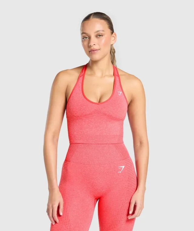  Vital Seamless Halter Neck Tank With Shelf - Coral Red Marl