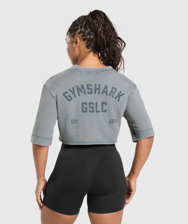  GSLC Washed Graphic Crop Top - Iron Blue