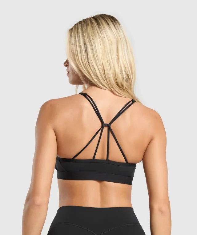  Ruched Strappy Sports Bra - Black