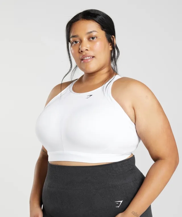  High Neck High Support Sports Bra - White