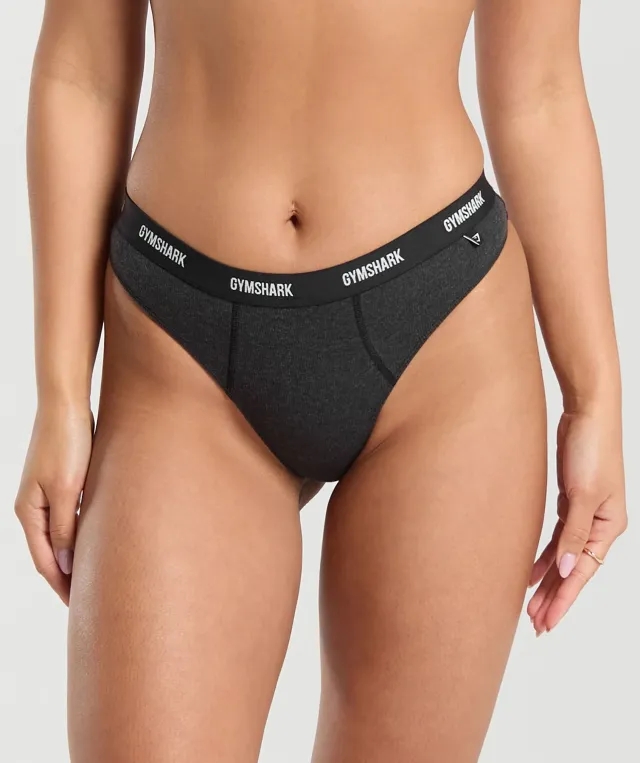  Rib High Rise Thong - Midnight Black Marl