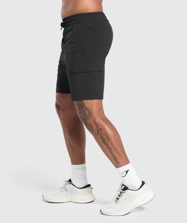  Stretch Woven Cargo Shorts - Black