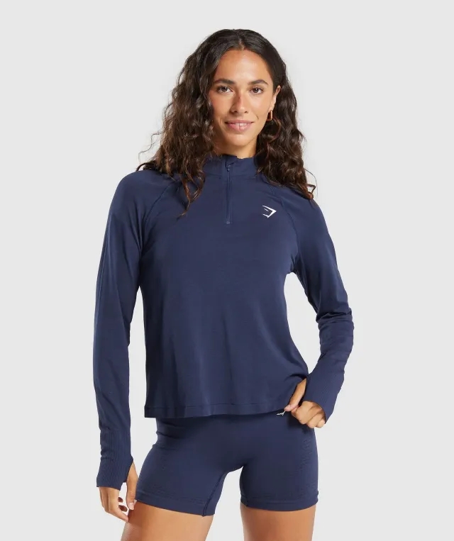  Vital Seamless 1/4 Zip Pullover - Heavy Blue/ Marl