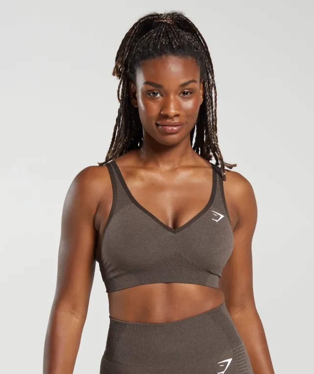  Vital Seamless 2.0 V Neck Sports Bra - Brown Marl
