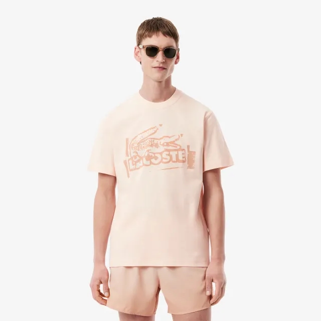 Lacoste Printed Cotton Jersey T-shirt - Light Pink / Beige