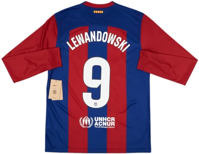2023-24 Barcelona Home L/S Shirt Lewandowski #9 (M)