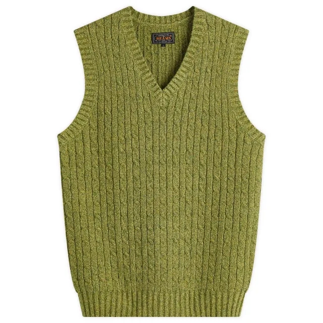 Beams Plus Men's Cotton Linen Cable Vest Green