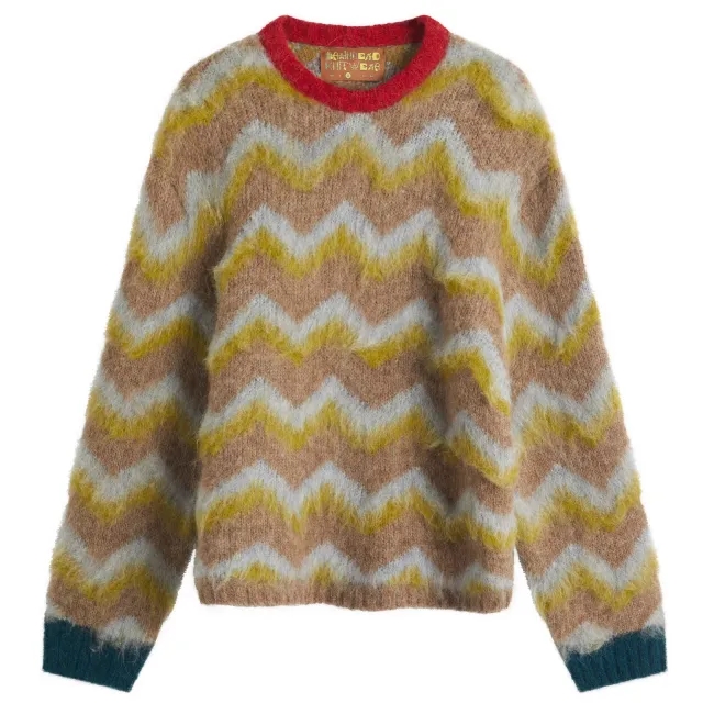 Brain Dead Men's Zig Zag Boxy Knit Jumper Taupe Multi