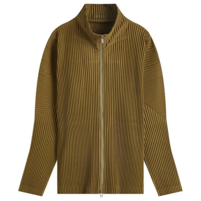 Homme Plissé Issey Miyake Men's Pleated Zip Track Top Olive Khaki