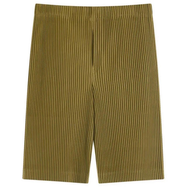 Homme Plissé Issey Miyake Men's Pleated Shorts Olive Khaki