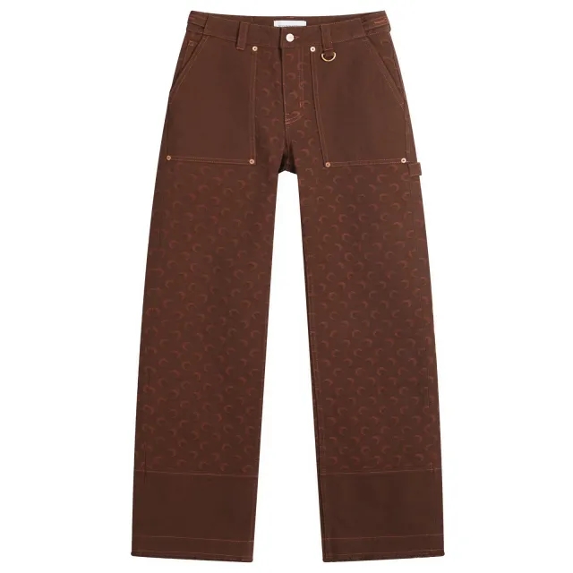 Marine Serre Women's Moon Jacquard Twill Workwear Pants Deep Brown