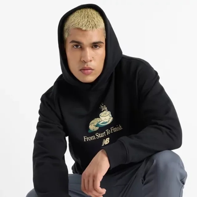 New Balance Men's Cafe Hoodie in Black Cotton Fleece