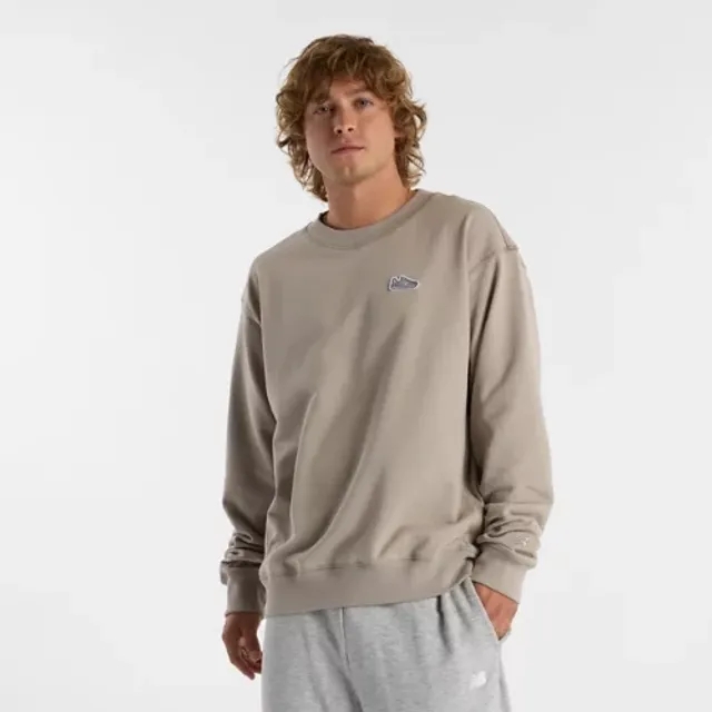 New Balance Men's Athletics 574 Patch Crew in Beige Cotton Fleece