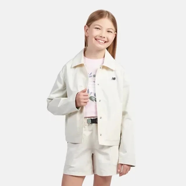 New Balance Girls Premium Coach Jacket in Beige Nylon