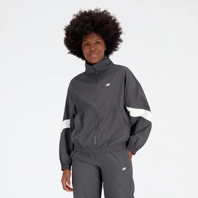 New Balance Women's Athletics Remastered Woven Jacket in Black Polywoven