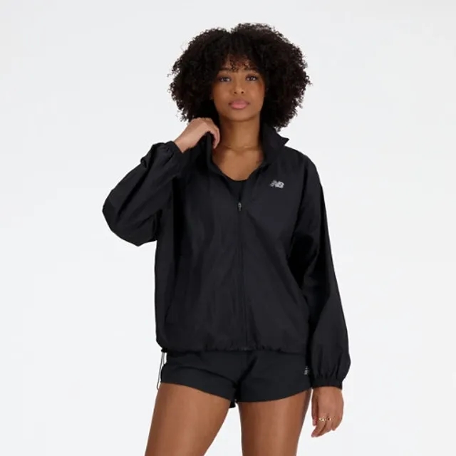 New Balance Women's Athletics Packable Jacket in Black Polywoven