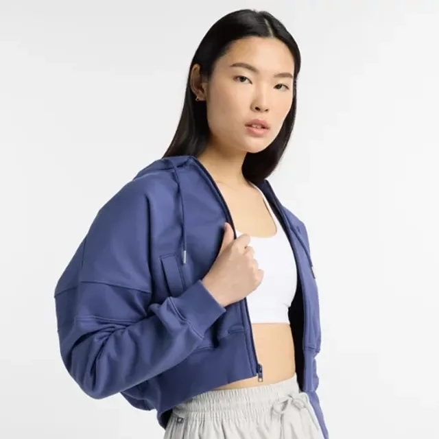 New Balance Women's French Terry Full Zip in Blue Cotton Fleece