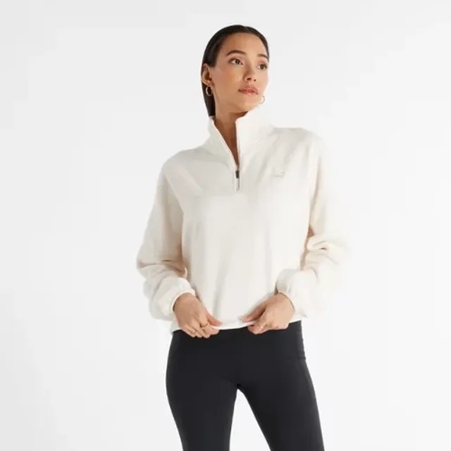 New Balance Women's Polar Fleece Half Zip in Beige Cotton Fleece