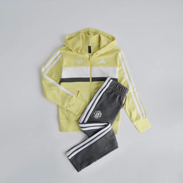 Manchester United x adidas Kids Essentials Tiberio 3-Stripes French Terry Tracksuit Yellow/Grey