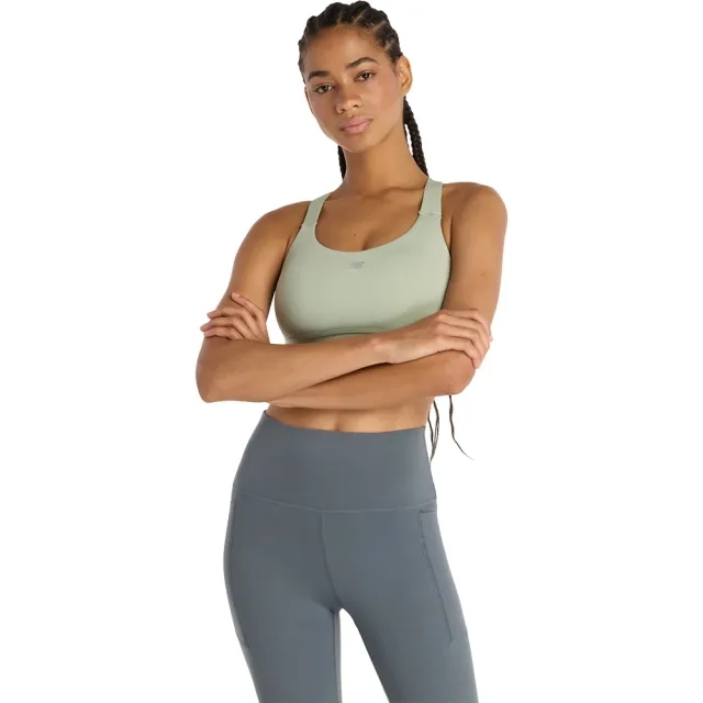 New Balance Women's NB Essential Train Bra in Green Poly Knit