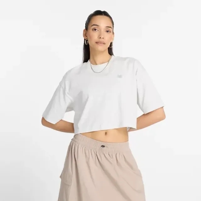 New Balance Women's Logo Oversized Jersey T-Shirt in Grey Cotton Jersey