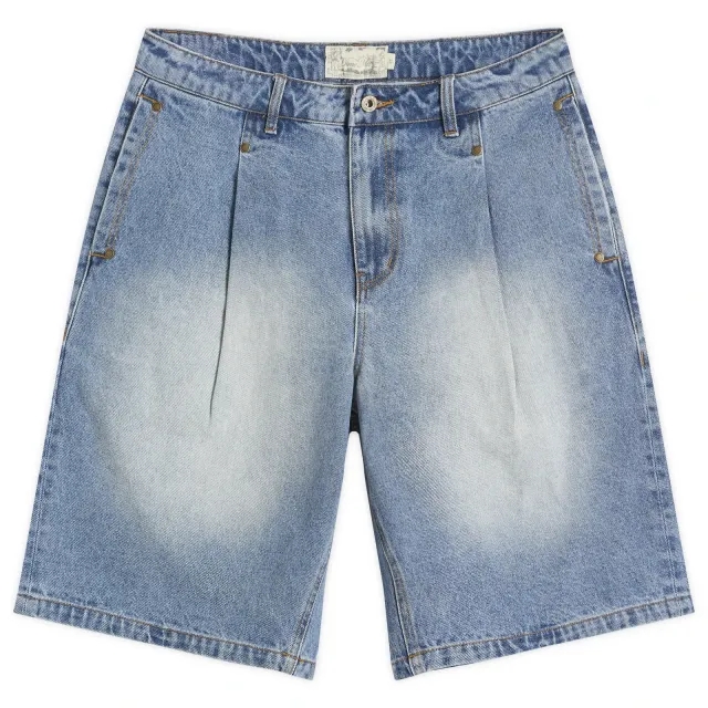 Dime Men's Pleated Denim Shorts Blue Washed
