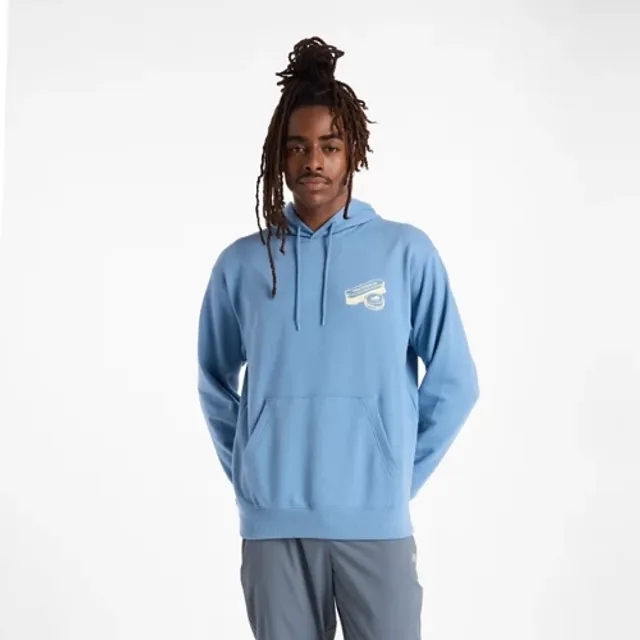 New Balance Men's French Terry Shine Hoodie in Blue Cotton Fleece