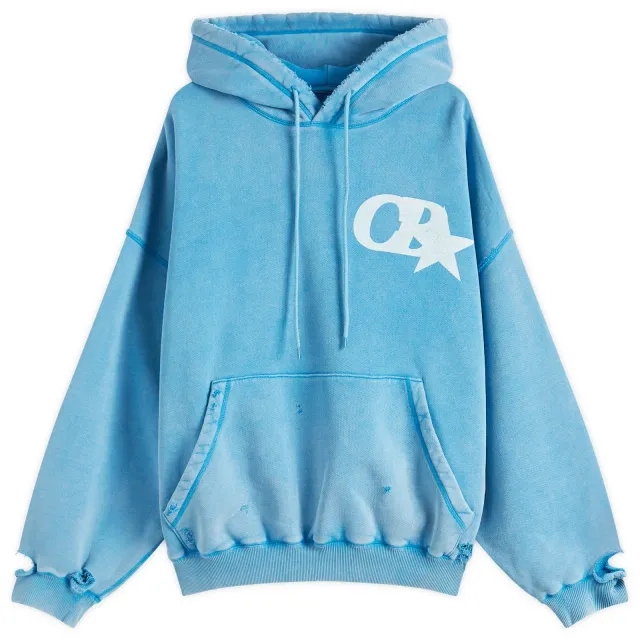 Cole Buxton Men's CB Star Distressed Pocket Hoodie Washed Blue