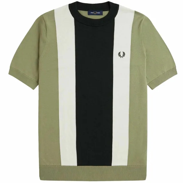 Vertical Stripe Knitted T-Shirt - Olive Mint