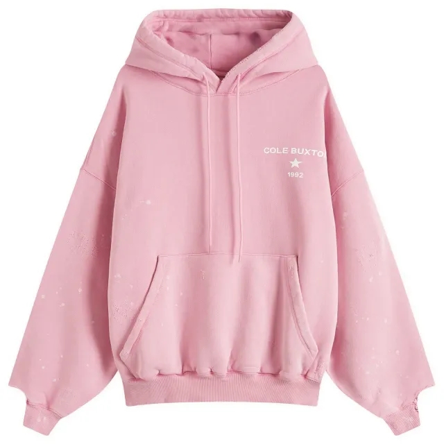 Cole Buxton Men's 1992 Distressed Hoodie Washed Pink