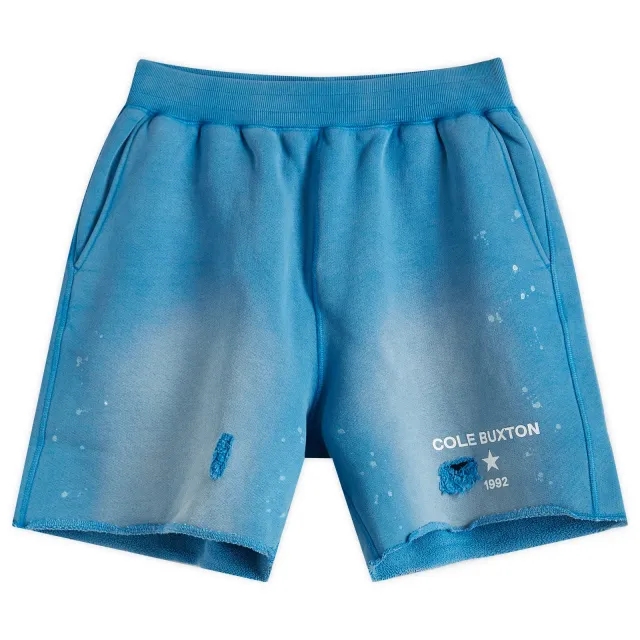 Cole Buxton Men's 1992 Distressed Shorts Washed Blue