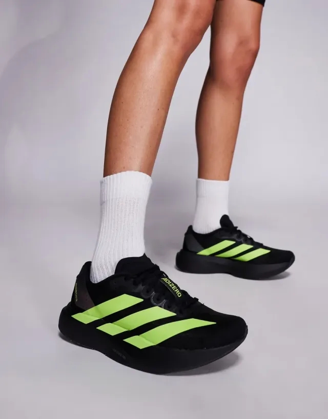 Adidas Running Adizero Evo Sl Trainers In Black And Neon Yellow