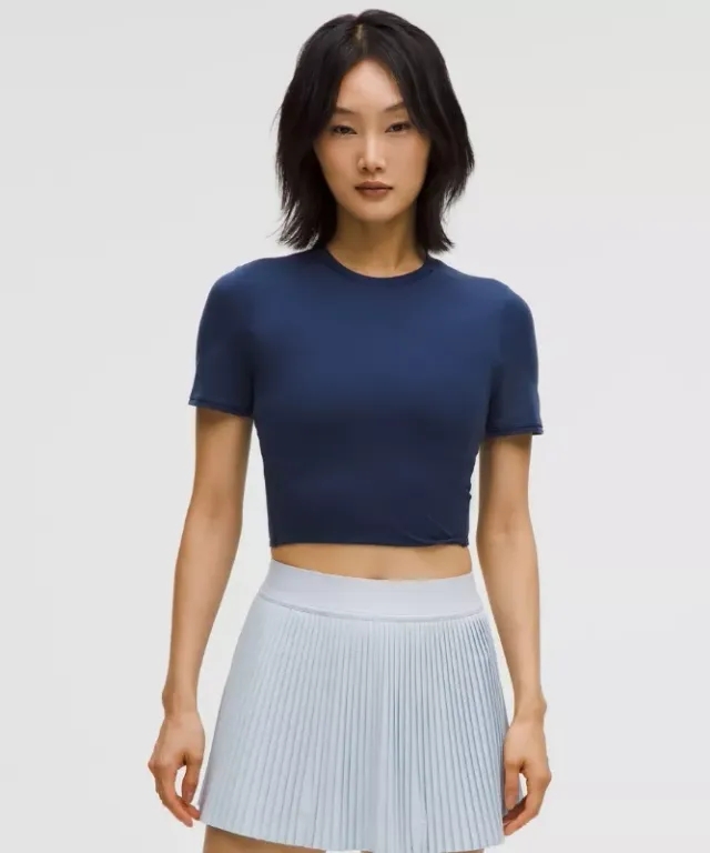 lululemon – Women's Wundermost Ultra-Soft Nulu Crewneck Cropped T-Shirt – Color Blue – Size L