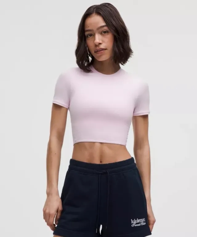 lululemon – Women's Wundermost Ultra-Soft Nulu Crewneck Cropped T-Shirt – Color Pink – Size L