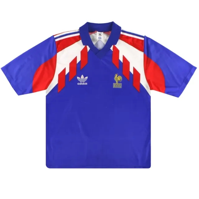 1990-92 France adidas Home Shirt *Mint* L - France / Mint / Large